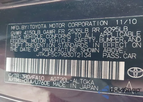 2011 Scion Tc from USA, damaged, VIN JTKJF5C79B3012134